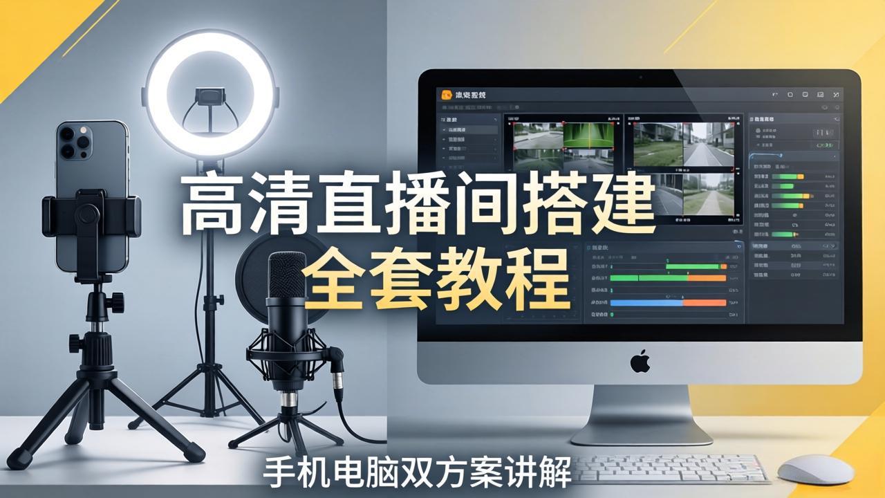 高清直播间搭建全套教程，手机电脑双方案讲解，设备选型调试多机位实操教学-选优云网创