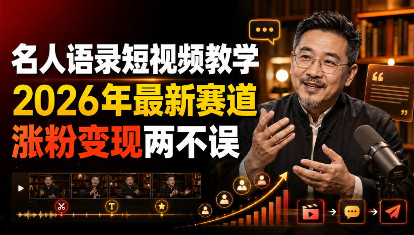 名人语录短视频教学，2026年最新赛道，涨粉变现两不误-选优云网创