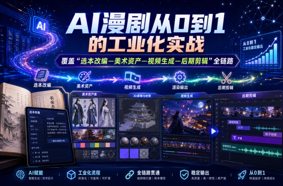 AI漫剧从0到1的工业化实战,覆盖“选本改编—美术资产—视频生成—后期剪辑”全链路(更新6月)-选优云网创