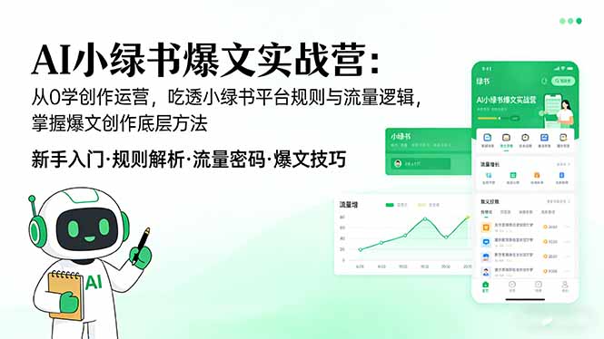 AI 小绿书爆文实战营：从0学创作运营，吃透小绿书平台规则与流量逻辑，掌握爆文创作底层方法-选优云网创