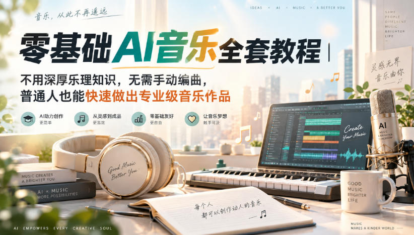 零基础AI音乐全套教程｜不用深厚乐理知识，无需手动编曲，普通人也能快速做出专业级音乐作品-选优云网创