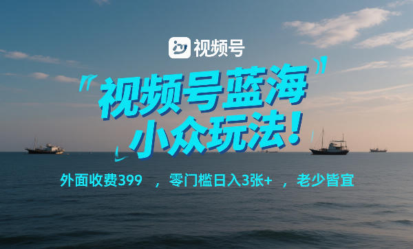 视频号蓝海小众玩法！外面收费399，零门槛日入3张+，老少皆宜-选优云网创