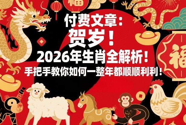 付费文章：贺岁！2026年生肖全解析！手把手教你如何一整年都顺顺利利！-选优云网创