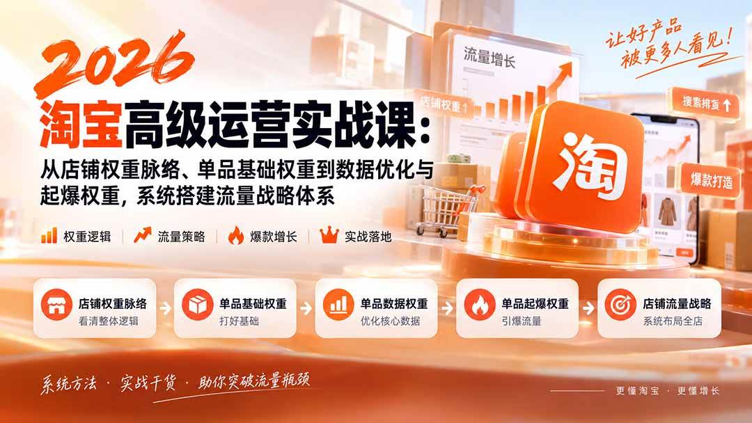 （20409期）2026淘宝高级运营实战课：从店铺权重脉络、单品基础权重到数据优化与起爆权重，系统搭建流量战略体系-选优云网创