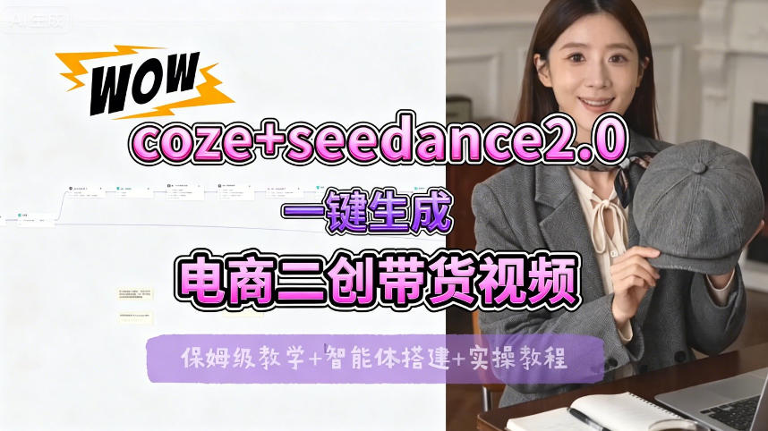 【Coze工作流搭建实操教程】seedance2.0+coze一键生成电商二创带货视频，全流程保姆级教学-选优云网创