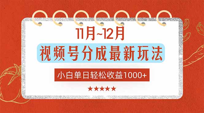 11月~12月视频号分成最新玩法，小白单日轻松收益1000+-选优云网创