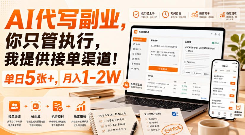 AI代写副业，你只管执行，我提供接单渠道！单日5张+，月入1-2W【揭秘】-选优云网创