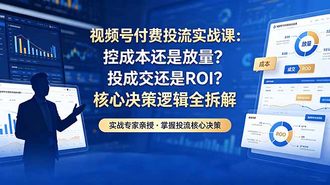 视频号付费投流实战课-5月：控成本还是放量？投成交还是ROI？核心决策逻辑全拆解-选优云网创