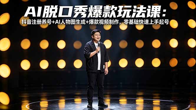 AI脱口秀爆款玩法课：抖音注册养号+AI人物图生成+爆款视频制作，零基础快速上手起号-选优云网创