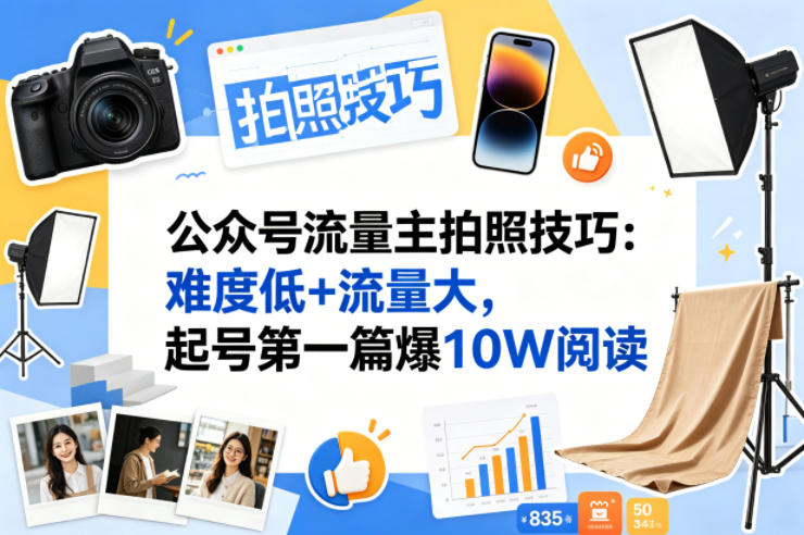 公众号流量主之拍照技巧赛道，难度低+流量大，起号第一篇就爆了10w阅读-选优云网创