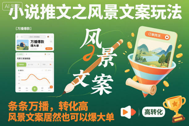 小说推文之风景文案玩法，条条万播，转化高，风景文案居然也可以爆大单！-选优云网创