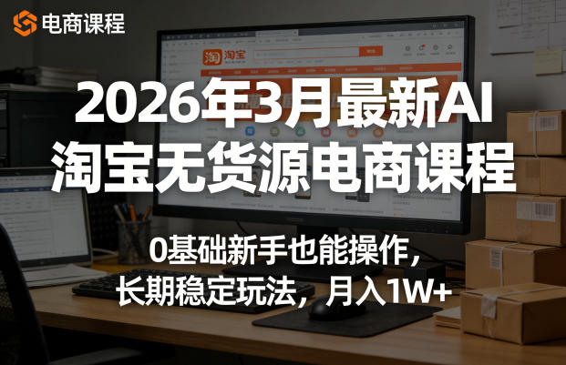 2026年3月最新AI淘宝无货源电商课程，0基础新手也能操作，长期稳定玩法，月入1W+-选优云网创