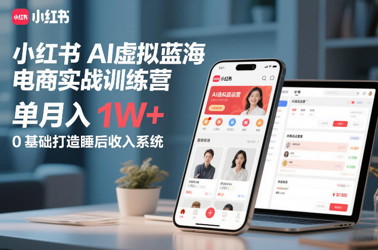 小红书AI虚拟蓝海电商实战训练营，单月入1W+，0基础打造睡后收入系统(更新)-选优云网创