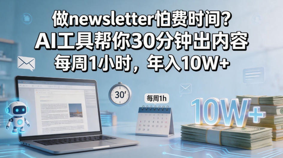 做newsletter怕费时间？AI工具帮你30分钟出内容，每周1小时，年入10W+！【原创双语字幕】-选优云网创
