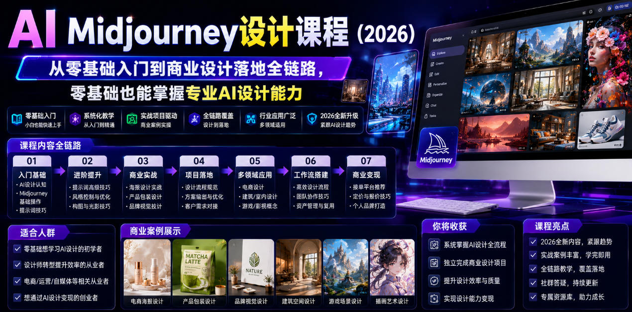 AI Midjourney设计课程（2026），从零基础入门到商业设计落地全链路，零基础也能掌握专业AI设计能力（更新0913）-选优云网创