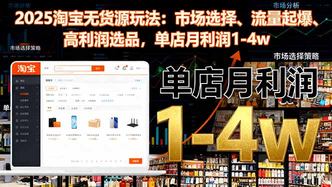2025淘宝无货源玩法：市场选择、流量起爆、高利润选品，单店月利润1-4w-选优云网创