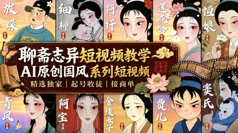 聊斋志异短视频教学，AI原创国风系列短视频，精选独家丨起号收徒丨接商单-选优云网创