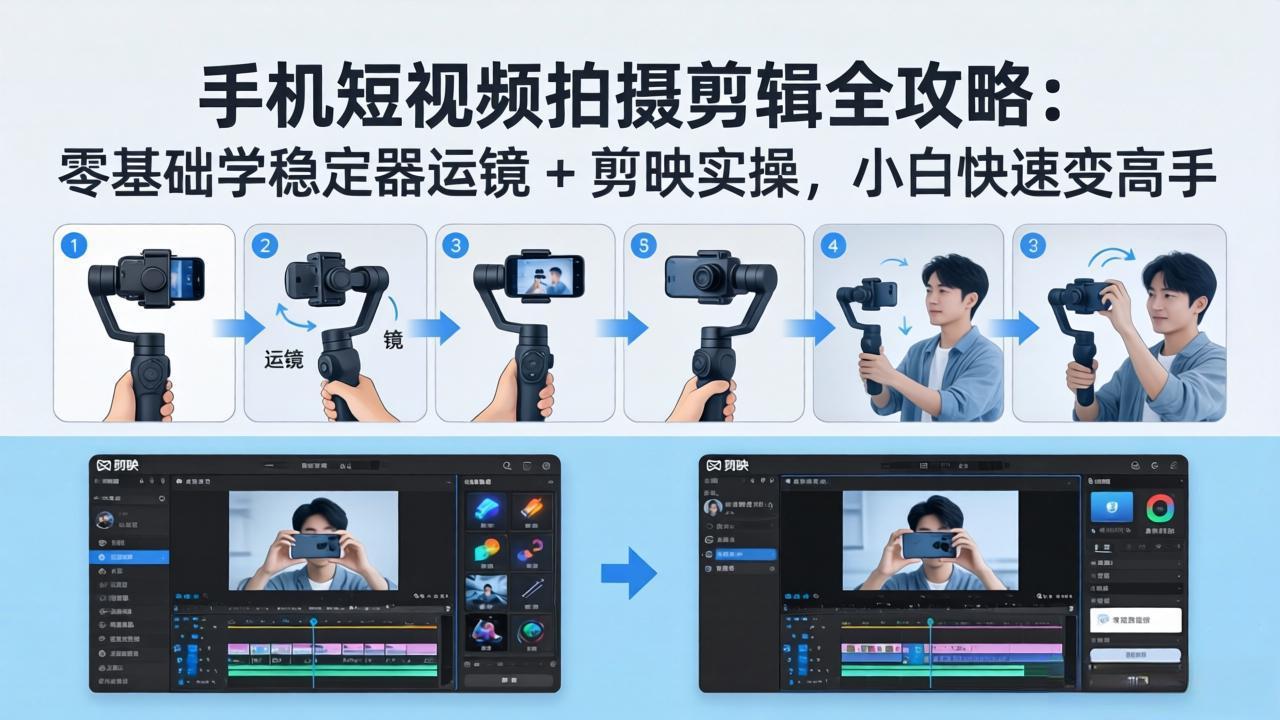 手机短视频拍摄剪辑全攻略：零基础学稳定器运镜 + 剪映实操，小白快速变高手-选优云网创