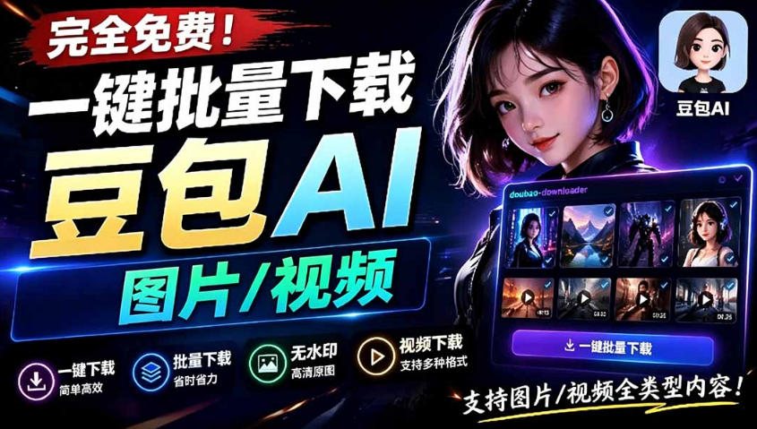 Github最新发布！一键批量下载豆包AI无水印图片/视频，简单易用，自动解析提示词-选优云网创
