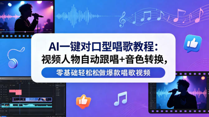 AI一键对口型唱歌教程：视频人物自动跟唱+音色转换，零基础轻松做爆款唱歌视频-选优云网创