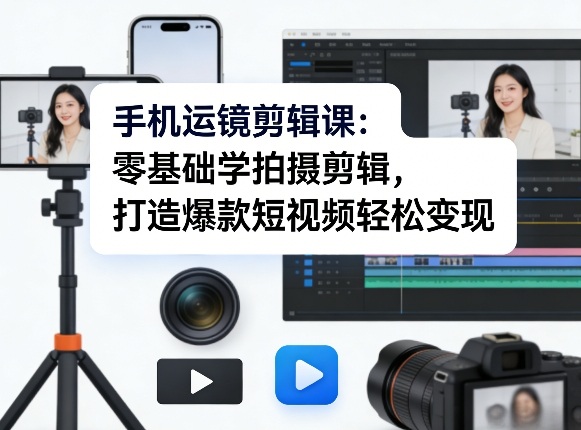 手机运镜剪辑课：零基础学拍摄剪辑，打造爆款短视频轻松变现-选优云网创
