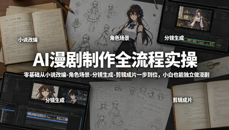 AI漫剧制作全流程实操，零基础从小说改编-角色场景-分镜生成-剪辑成片一步到位，小白也能独立做漫剧-选优云网创