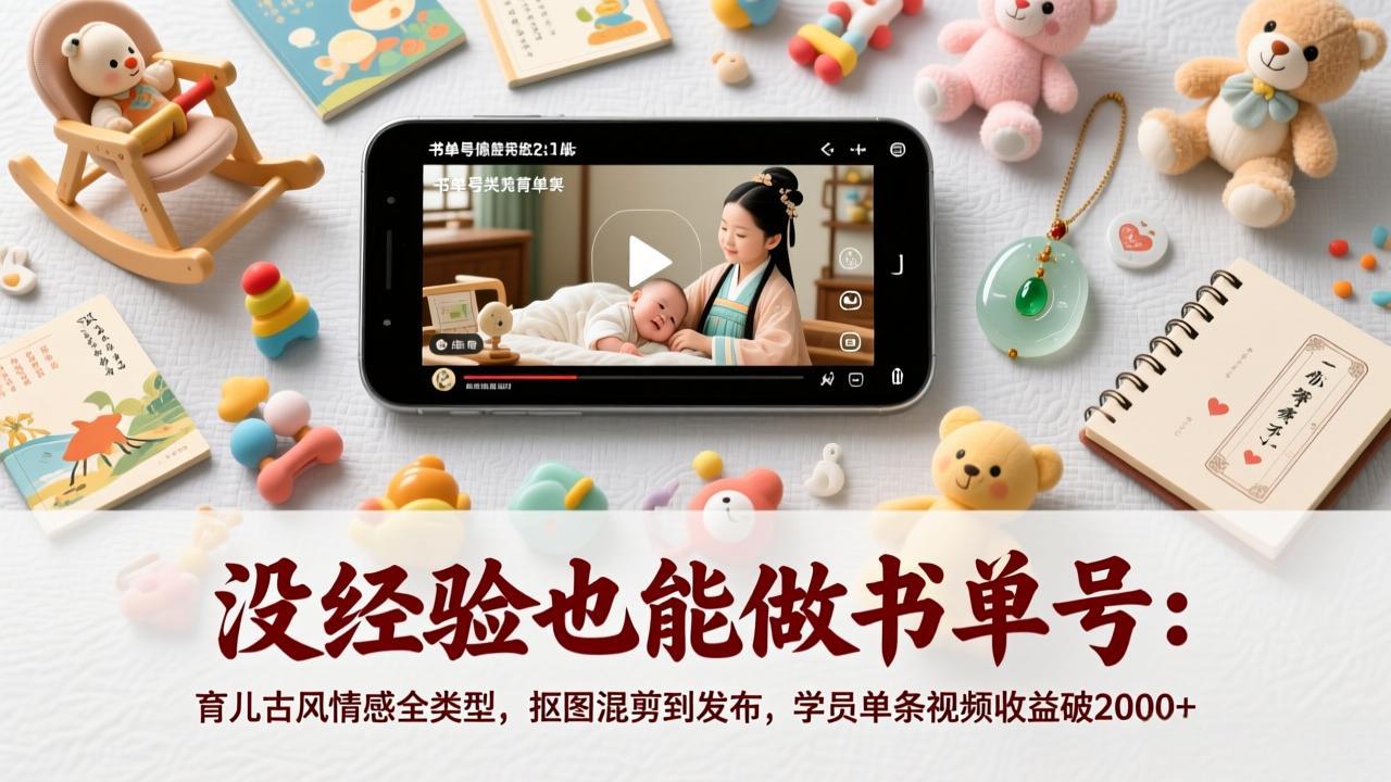 没经验也能做书单号：育儿古风情感全类型，抠图混剪到发布，学员单条视频收益破2000+-选优云网创