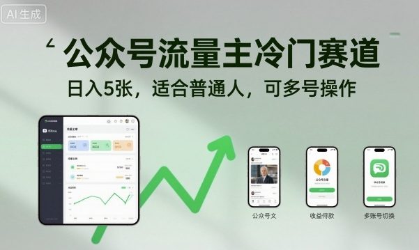 公众号流量主冷门赛道，日入5张，适合普通人，可多号操作-选优云网创