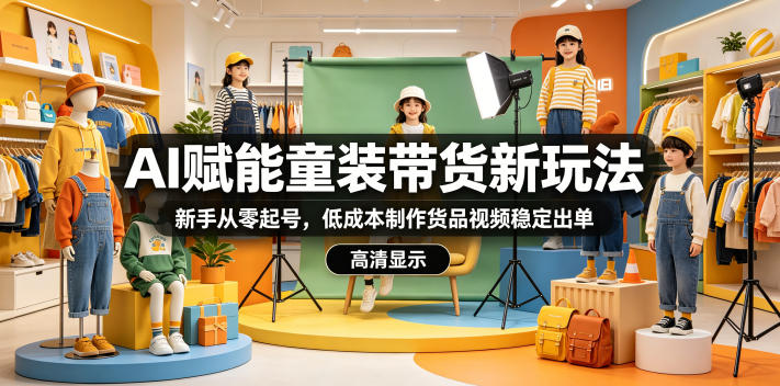 AI赋能童装带货新玩法，新手从零起号，低成本制作货品视频稳定出单-选优云网创