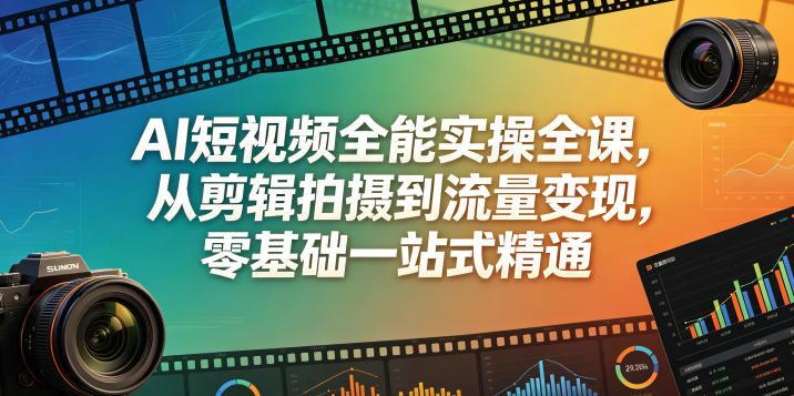 AI短视频全能实操全课,从剪辑拍摄到流量变现,零基础一站式精通-选优云网创