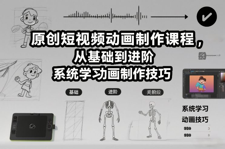 原创短视频动画制作课程，从基础到进阶，系统学习动画制作技巧-选优云网创