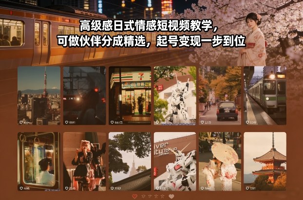 高级感日式情感短视频教学，可做伙伴分成精选，起号变现一步到位-选优云网创