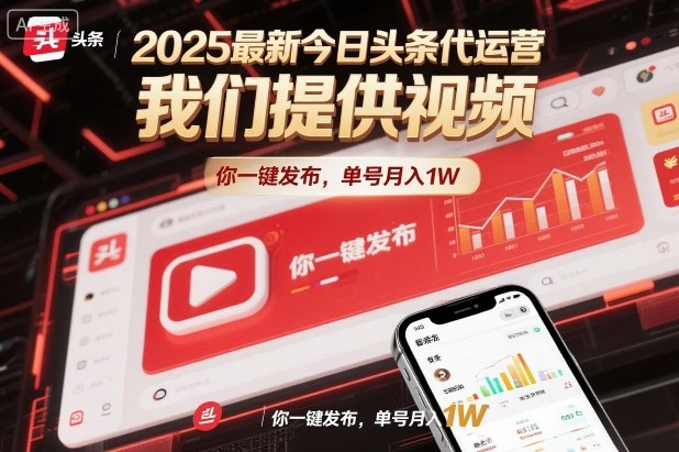 2025最新今日头条代运营，我们提供视频，你一键发布，单号月入1W【揭秘】-选优云网创
