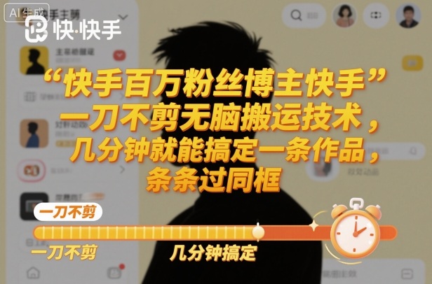 快手百万粉丝博主快手一刀不剪无脑搬运技术，几分钟就能搞定一条作品，条条过同框-选优云网创