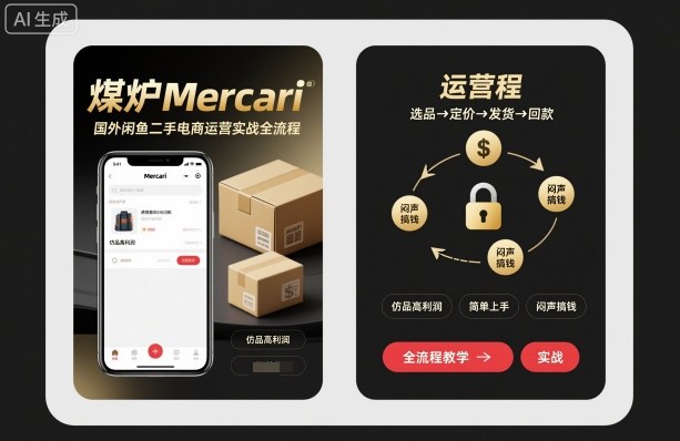 煤炉Mercari国外闲鱼二手电商运营实战全流程，仿品高利润，简单上手，闷声搞钱-选优云网创