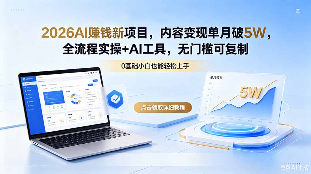 2026AI赚钱新项目，内容变现单月破5W，全流程实操+AI工具，无门槛可复制-选优云网创