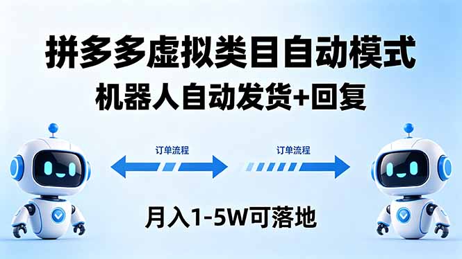 多多虚拟类目自动模式，机器人自动发货 + 回复，月入 1-5W 可落地-选优云网创