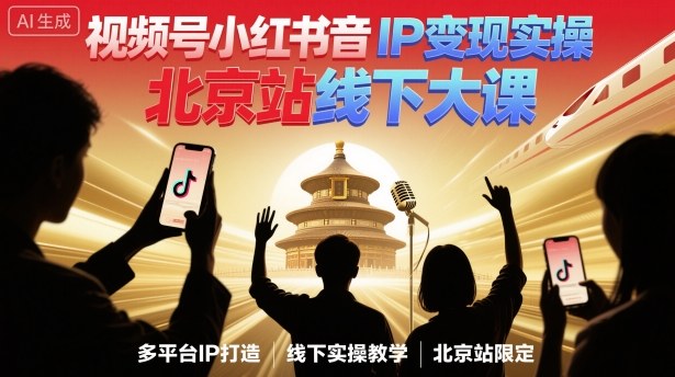 视频号小红书抖音IP变现实操北京站线下大课，40+行业短视频高变现姿势，100+IP高变现实操技术-选优云网创