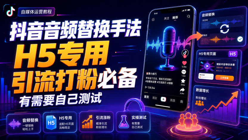 抖音音频替换手法H5专用，引流打粉必备，有需要自己测试-选优云网创