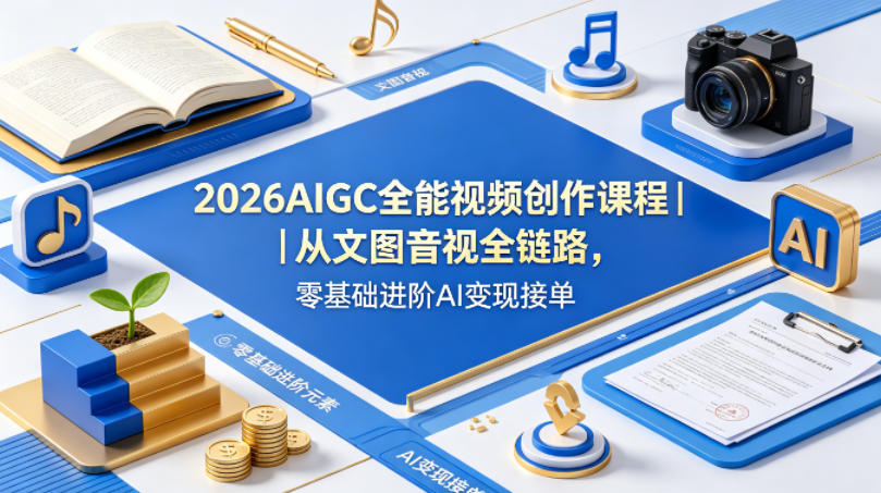 2026AIGC全能视频创作课程｜从文图音视全链路，零基础进阶AI变现接单-选优云网创