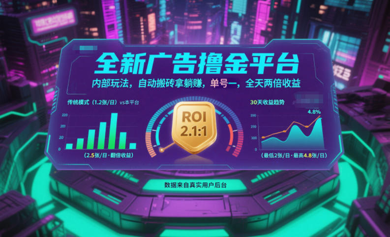 全新广告撸金平台,内部玩法,自动搬砖拿躺賺,单号一天保底2张+,全天两倍收益【揭秘】-选优云网创