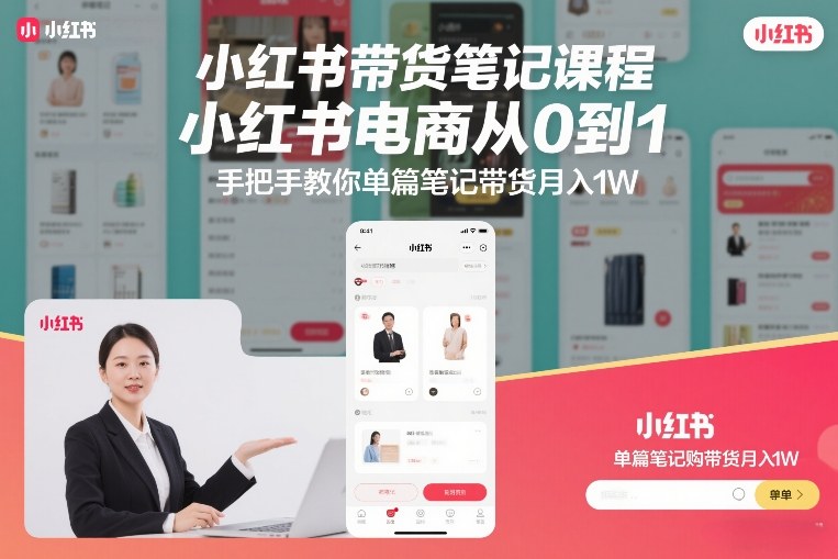 小红书带货笔记课程，小红书电商从0到1，手把手教你单篇笔记带货月入1W-选优云网创