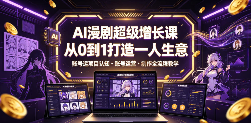 AI漫剧超级增长课，从0到1打造一人生意，项目认知・账号运营・制作全流程教学-选优云网创