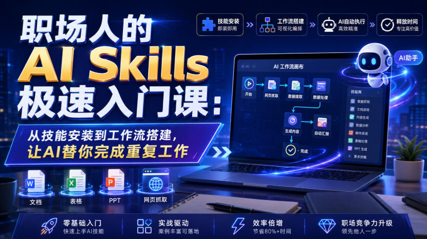 职场人的AI Skills极速入门课：从技能安装到工作流搭建，让AI替你完成重复工作-选优云网创
