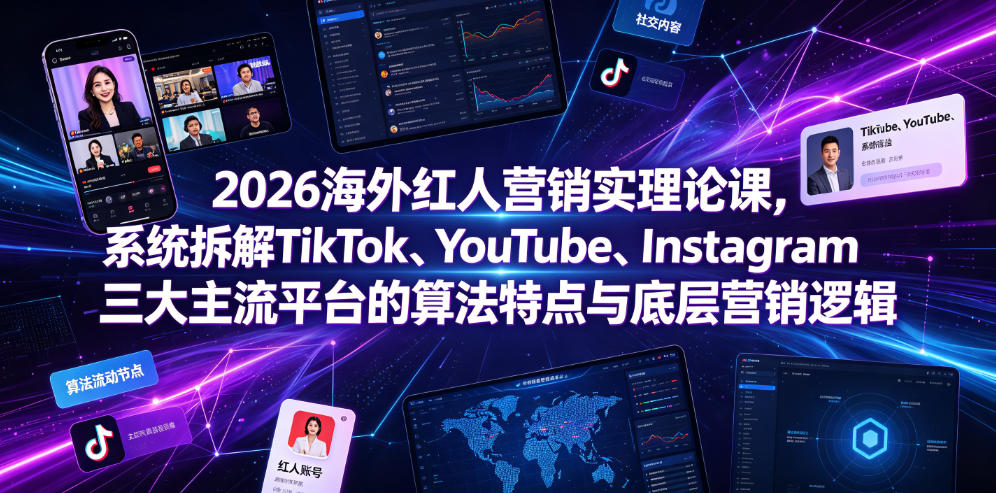 2026海外红人营销实理论课，系统拆解TikTok、YouTube、Instagram三大主流平台的算法特点与底层营销逻辑-选优云网创