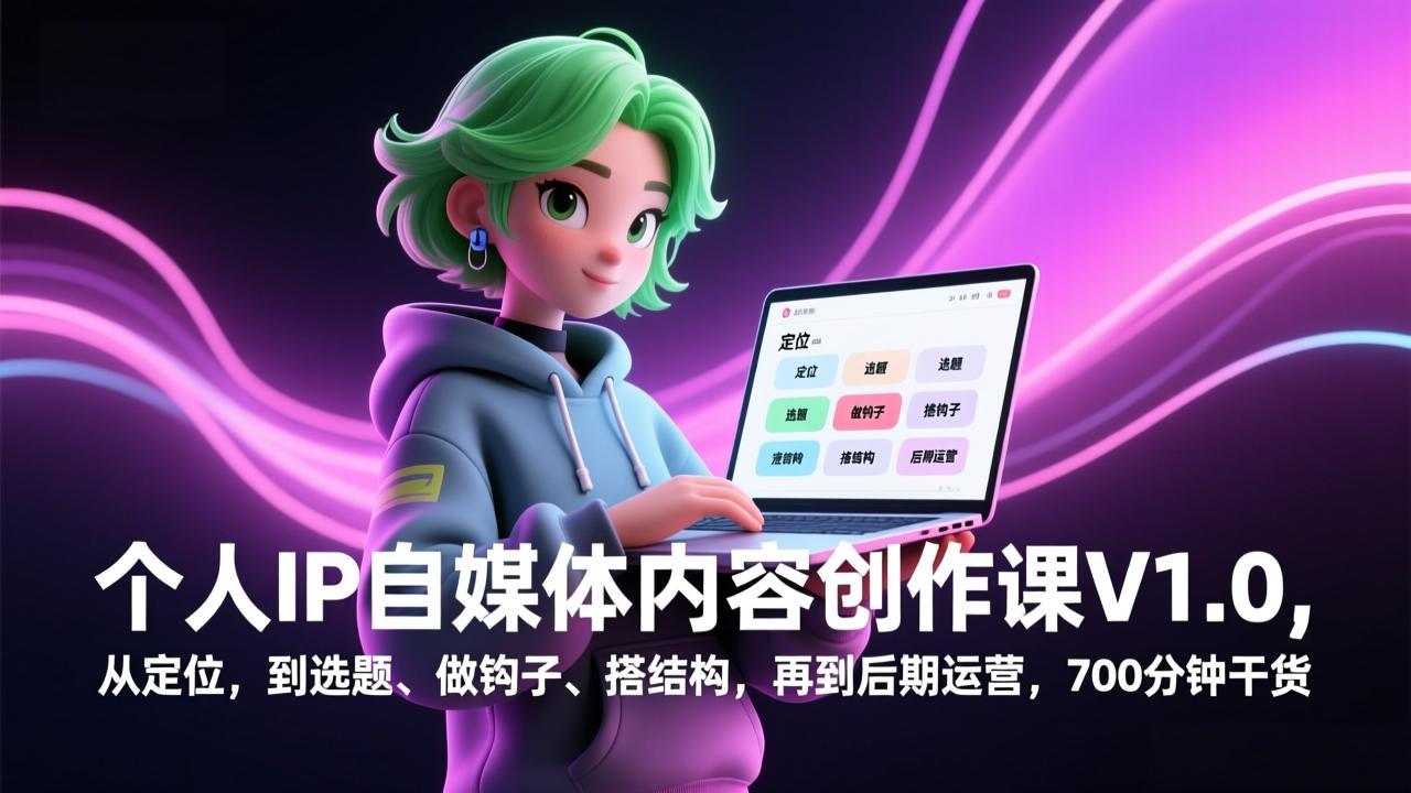个人IP自媒体内容创作课V1.0，从定位，到选题、做钩子、搭结构，再到后期运营，700分钟干货-选优云网创
