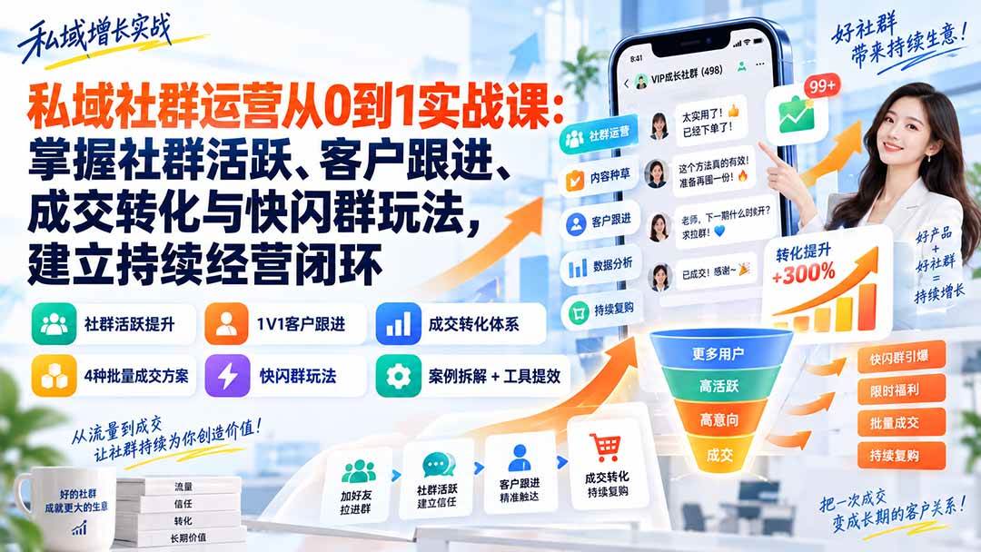 （20428期）私域社群运营从0到1实战课：掌握社群活跃、客户跟进、成交转化与快闪群玩法，建立持续经营闭环-选优云网创