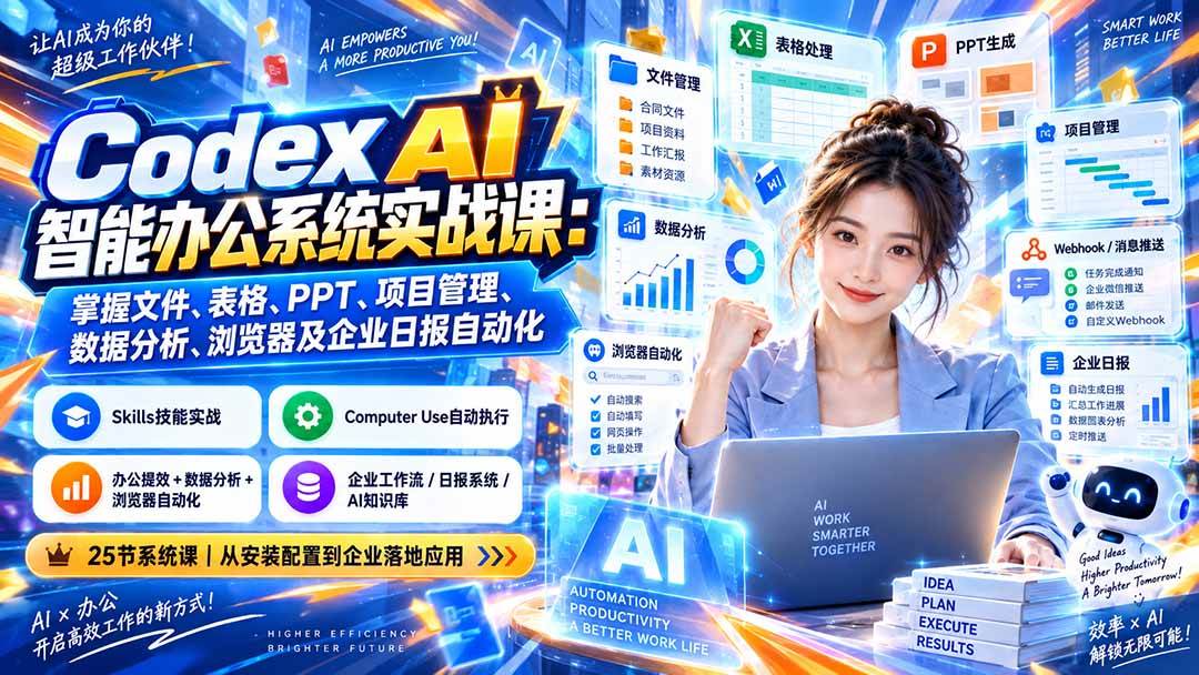 （20446期）Codex AI智能办公系统实战课：掌握文件、表格、PPT、项目管理、数据分析、浏览器及企业日报自动化-选优云网创
