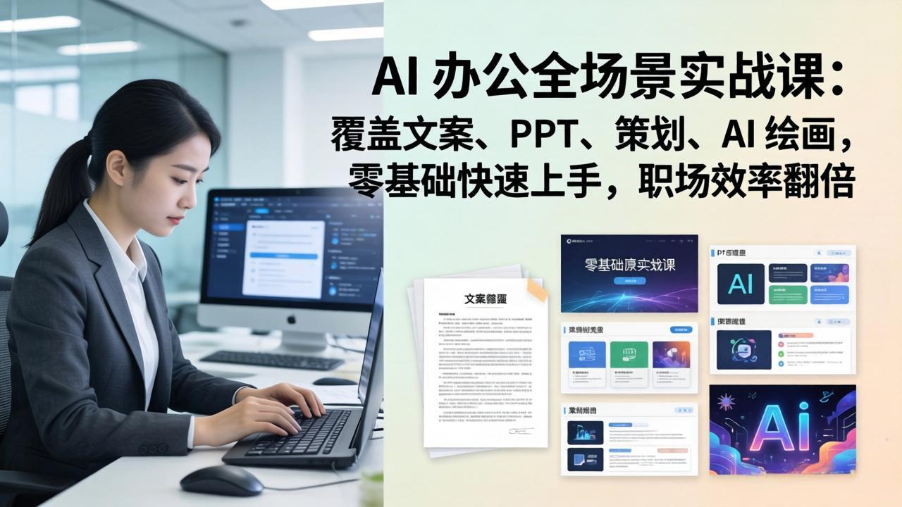 AI 办公全场景实战课：覆盖文案、PPT、策划、AI 绘画，零基础快速上手，职场效率翻倍-选优云网创