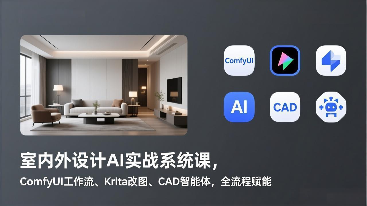 室内外设计AI实战系统课，ComfyUI工作流、Krita改图、CAD智能体，全流程赋能-选优云网创